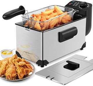 Aigostar Deep Fryer 2200W, 3L, 304 Food Grade Stainless Steel, Temperature Control, Removable Oil Basket, Silver - Agni 30RGS