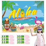 Ticiaga 36pcs Aloha Hawaii Party Stickers Game, Pin The Hair and Wing On Large Pineapple and Flaming