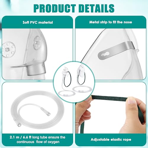 Geiserailie 2 PCS M/L Oxygen Mask with 6.6 Ft Tubing and Adjustable Elastic Strap, Adult Oxygen Mask with Tubing, Transparent Masks for Face Adult - Image 4