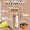 32 oz Glass Tumbler with Handle, Iced Coffee Cup with Bamboo Lid and Straws, Reusable Clear Glass Water Cup With Silicone Bumper - Fits in Car Cup Holder, Dishwasher Safe, BPA Free - Khaki