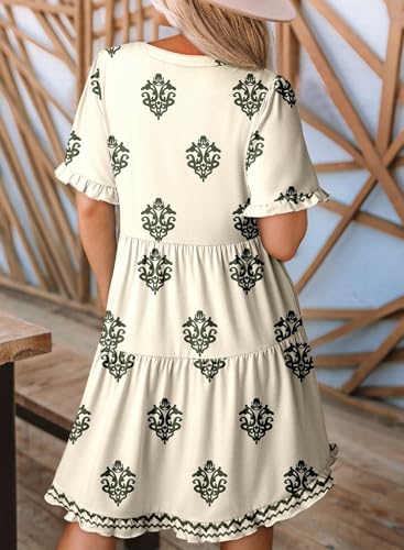 Image of Dokotoo Womens Summer Dresses 2026 V Neck A Line Short Sleeve Casual Ruffle Babydoll Mini Dress