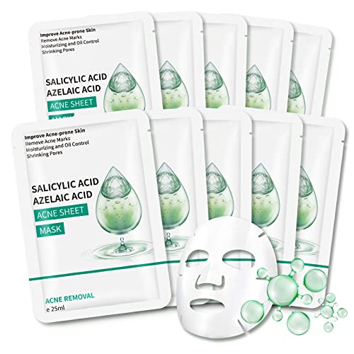 KORAL Mascarilla Facial de Acido Salicilico (10 ud x 25ml) con Acido Azelaico, Cuidado De La Piel & Hidratante - Skincare Vegana, Fórmulas Coreanas con ingredientes activos - Unisex