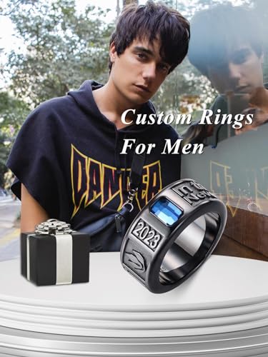 Dorunmo Personalied Mens Class Ring 925 Sterling Sliver 2025 Graduation Ring High School Rings for Men Black Class Band, 0/1/2/3 Gem and Pattern, 4.5/6/7/9.5mm Width4