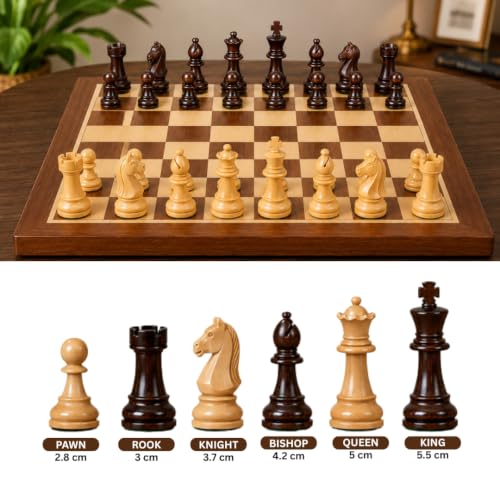 Image of Classic - 10x10 Inch Wooden Chess Board with Chessmen | Magnetic Folding Chess Set with Storage | Travel Friendly Board Game for Kids & Adults