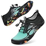 Water Shoes for Men Women River Shoes Adult Swim Beach Lake Pool Aqua Socks Barefoot Quick Dry for Hiking Surfing Kayaking Cruise Ship Essentials Size Women 9 / Men 7.5(Black Green)