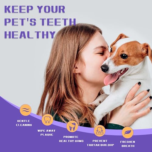 Image of 55 Counts PET Teeth Cleaning Wipes for Dogs & Cats,Dog Dental Wipes for Reducing Plaque & Tartar, Gentle Dental and Gum Care Finger Pet Wipes (55PCS-Teeth Cleaning Wipes)