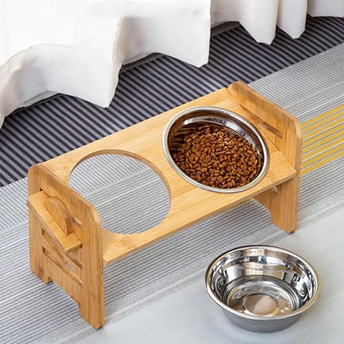 Dog Feeding Station - Wood, 15.75x7.09x7.68in Tilt Raised Double Bowls | Adjustable Angle Pet Food & Water Dish, Elevated Feeding Bowl For Dogs, Cats, Puppies, Pets, Easy Cleaning, Home, Apartment - Afbeelding 4