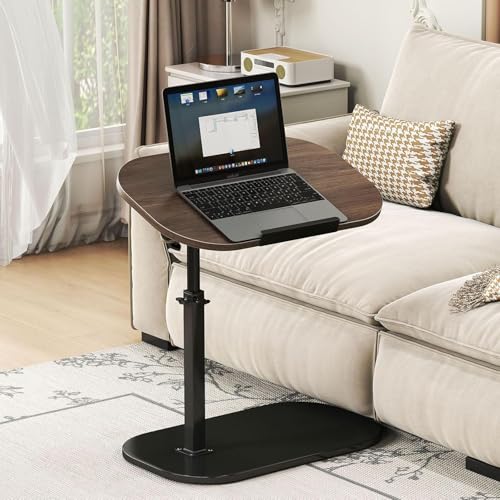 Height Adjustable Overbed Bedside Table with Wheels, Rolling Tray Table (Adjustable rotating black walnut large 50*33)