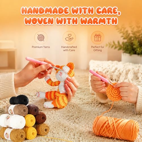 Image of Gipony Crochet Kit for Beginners Animal,Crochet Animal Kits,Crocheting Kit for Starters,Learn to Crochet with Step-by-Step Video Tutorials,Beginner Crochet Kits for Adults(2 Pack Cat)