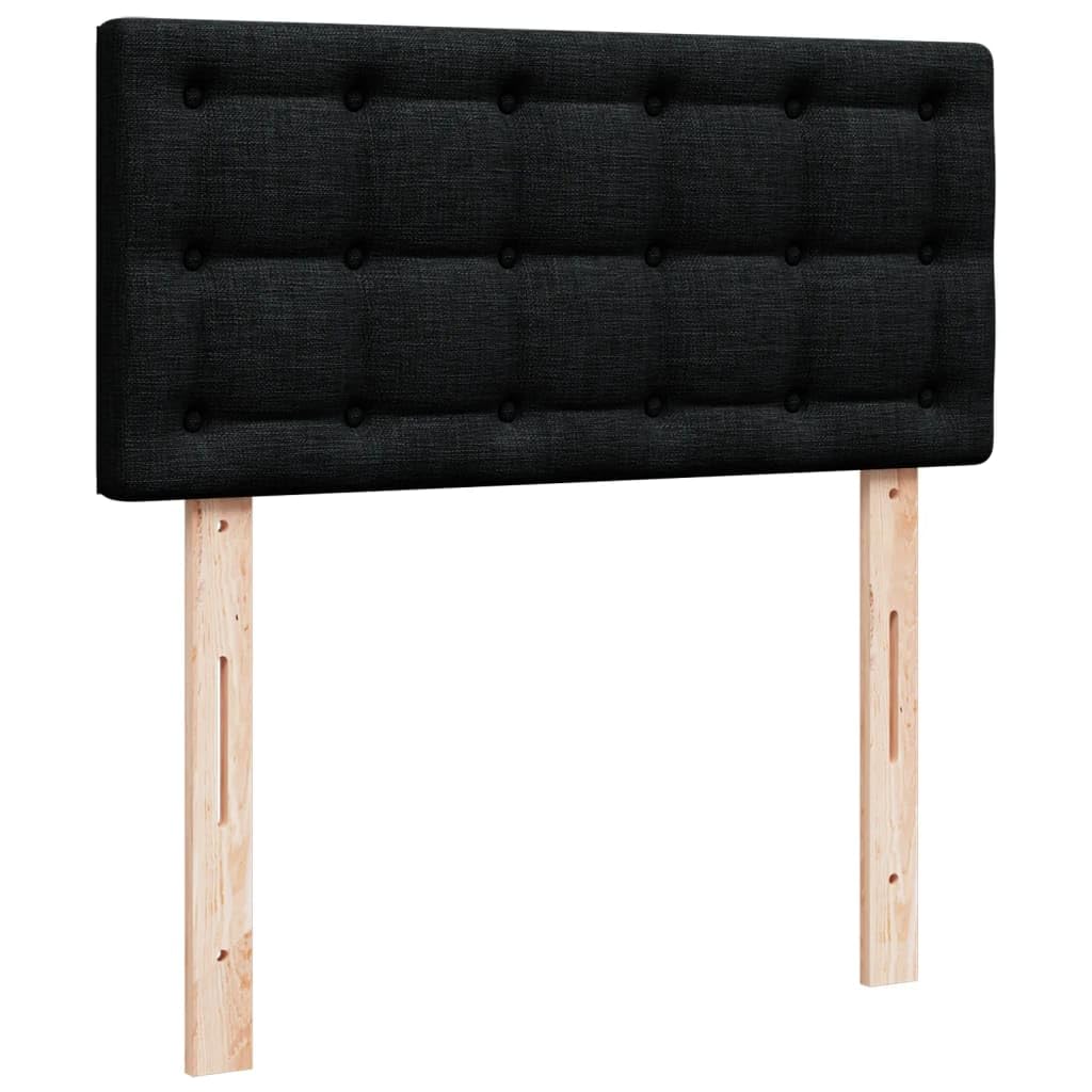 Cama con somier con colchón de 90 x 190 cm en tejido negro, núcleo de muelles ensacados, cabecero de altura ajustable, somier de láminas transpirable y resistente para un sueño reparador