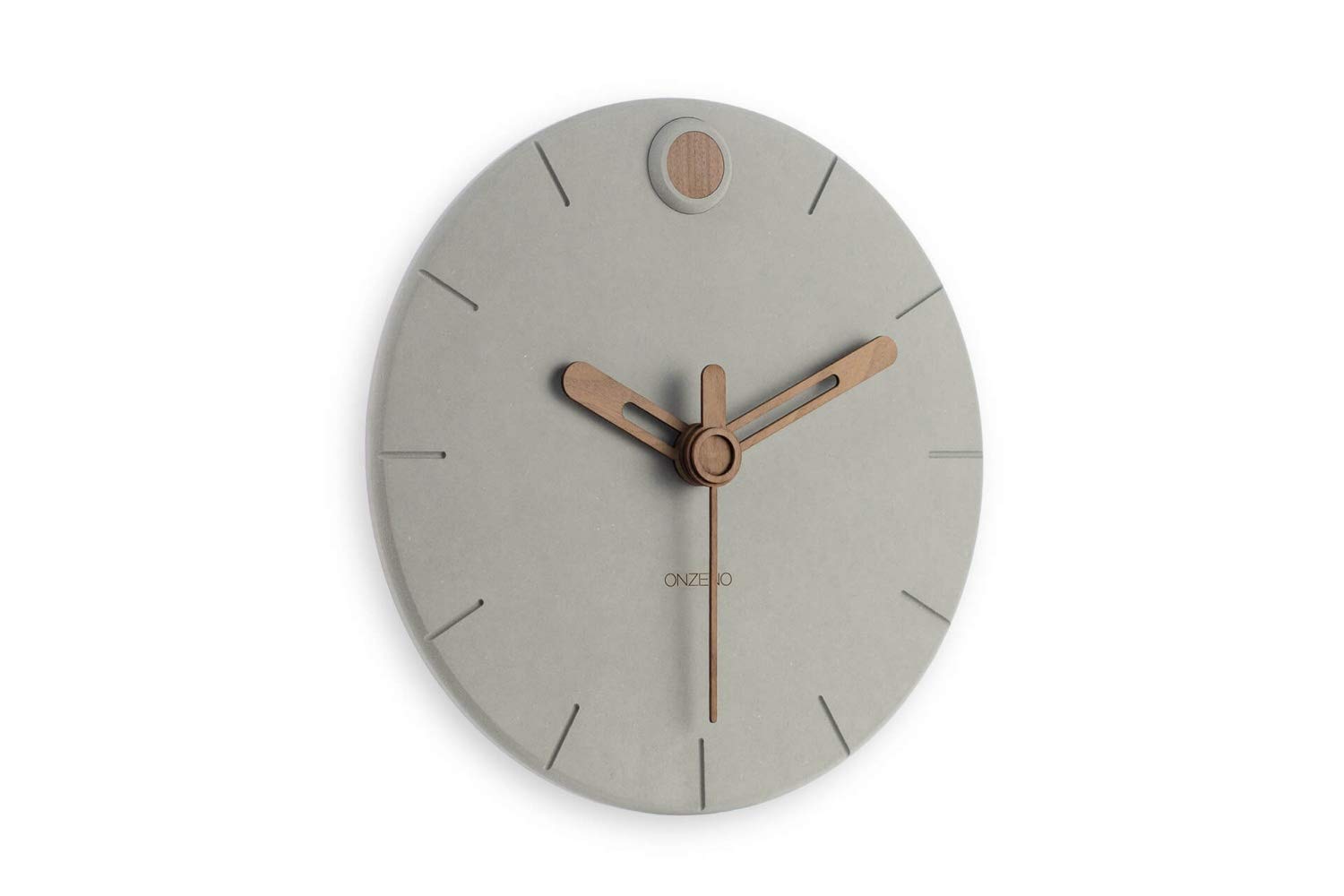 ONZENO Design Wanduhr 'THE Scandi.' ohne Tickgeräusche | Leise Quarzuhr, Durchmesser 29 cm, Tiefe 0,9 cm, Grau/Braun