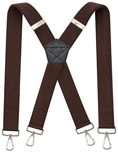 Menâ€™s Suspenders X-Back Heavy Duty with Snap Hooks on Belt Loops Wide Braces (Black-PU Coffee)
