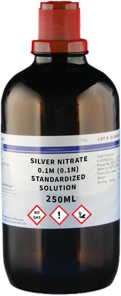 King Mariot Medical Equipments Silver Nitrate 0.1M (0.1N) Standardized Solution 250ML | Clear Colorless | NIST Traceable