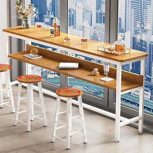 Mesa de bar rectangular con reposapiés y reposapiés ajustables, marco de metal, mesa alta para espacios pequeños, cocina y sala de estar, color 4