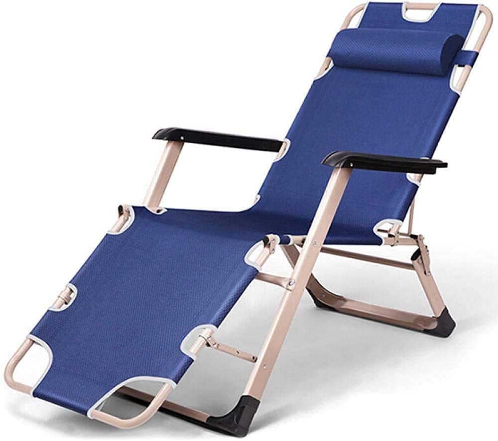 Chaise longue pliante bleu marine avec dossier réglable pour jardin et plage
