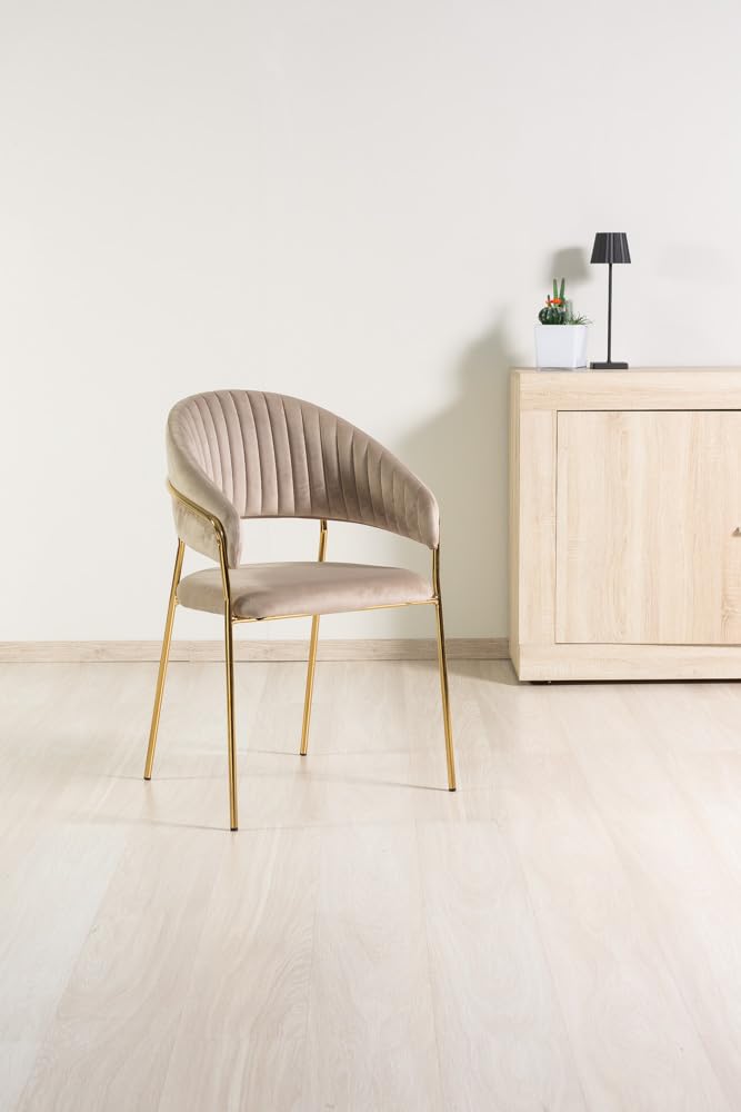 SIEDITI FUORI E DENTRO Set di 2 sedie poltroncine imbottite in velluto moderne per sala da pranzo o cucina con gambe in metallo Lea (Gambe Oro, Velluto Beige)