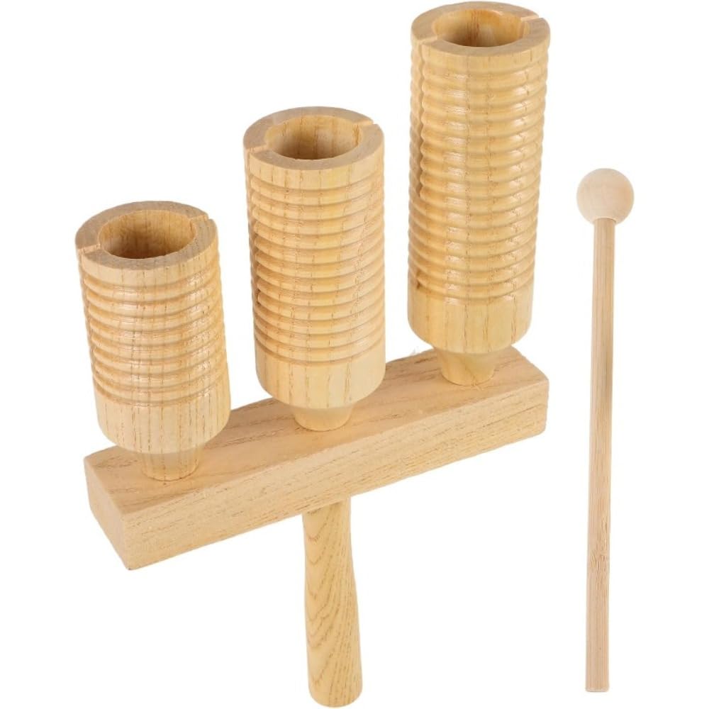 Wooden Guiro Percussion Instrument with Double Sound Grooves, Natural Hardwood Handheld Rhythm Scraper, Single Set Latin Style Guiro for Music Practice, Rhythm Training and Performance Use