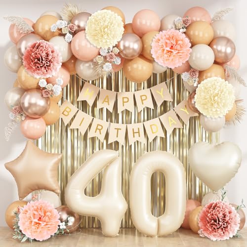 Beige Happy 40th Birthday Party Decoration Women Cream Number 40 Balloon