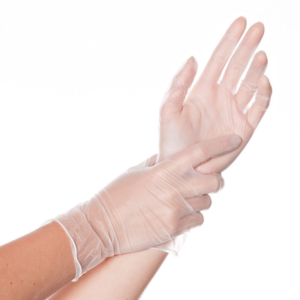 FRANZ MENSCH 1000x Hygostar Einweghandschuhe Ideal, Einmalhandschuhe Größe S, reißfeste Vinylhandschuhe, puderfrei, Handschuhe Einweg aus schwerem Vinyl, Transparent in S, M, L, & XL