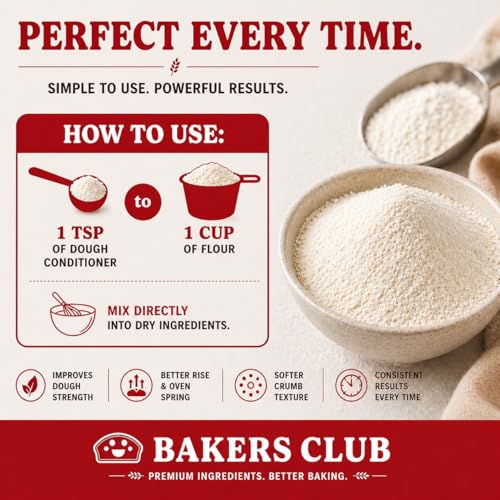 Image of Bakers Club Artisan Dough Conditioner - Bread Improver & Baking Enhancer for Better Texture, Volume & Shelf Life - Sourdough, Pizza Crust, Bagels, Muffins, Cakes, Cookies & Pies Enhances Any Flour 10oz