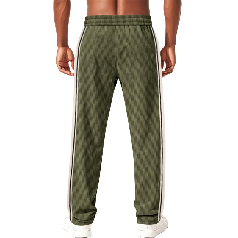 Men's Baggy Sweapants Casual Corduroy Pants Side Stripe Drawstring Wide Leg Lounge Track Pants Workout Trousers4