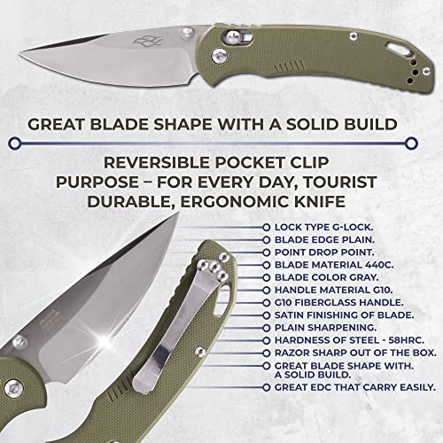 Firebird Ganzo F753M1 Pocket Folding Knife G-10 Anti-Slip Handle With Clip 440C Stainless Steel Blade Camping Fishing Outdoor Folder Edc Knife (Orange) #TOP7