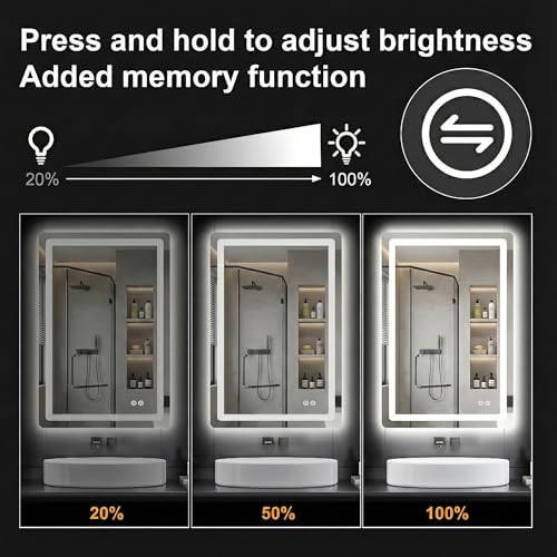 Image of LED Bathroom Mirror with Lights, 24 x 36 Lighted Vanity Wall Mirror | Backlit and Frontlit, Anti-Fog, Dimmable 3 Colors, Shatter-Proof Tempered Glass, Memory Function, Plug-in /Hardwired