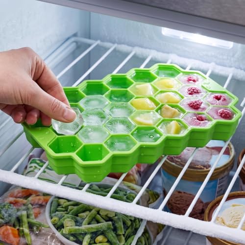 Image of SIMEVIX Silicone Ice Cube Tray Hexagonal Mold, BPA-Free Food-Grade Silicone, Easy Release Flexible Ice Maker, Stackable Space-Saving Design (No of Packs - 4 Trays) (148 Ice Cubes)