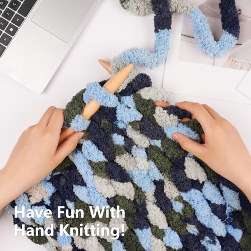 Image of Cozyful Chunky Yarn for Hand Knitting - #10 Chunky Chenille Blanket Yarn, Jumbo Big Thick Chunky Yarns for Crocheting, Tie Dye Bulky Knit Yarns, 8 Skein (20 yds 8 oz Each Skein), Multi Blue&& Green