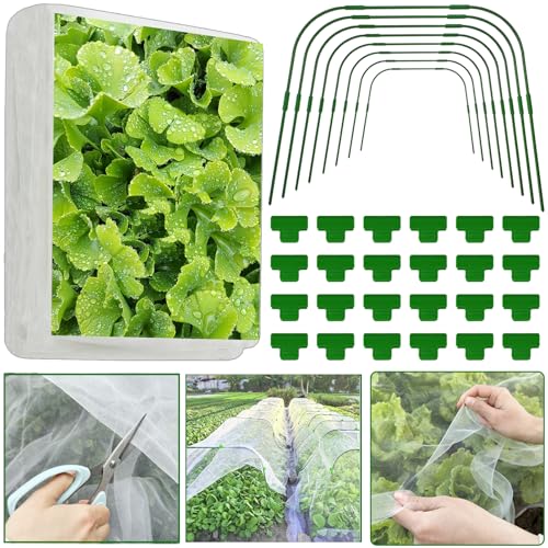 Garden Netting Kit 3X10M Fine Mesh Barrier Netting with 8PCS Garden Hoops 24 Clips Bug Netting Raised Beds Row Cover Protect Vegetables Plants Flowers from Pests Insect Bird Easy Assembly