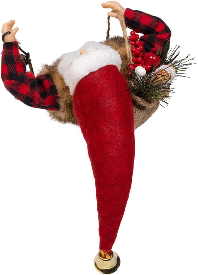 Kurt Adler 12" Standing Christmas Santa with Plaid Shirt, Sack & Lantern