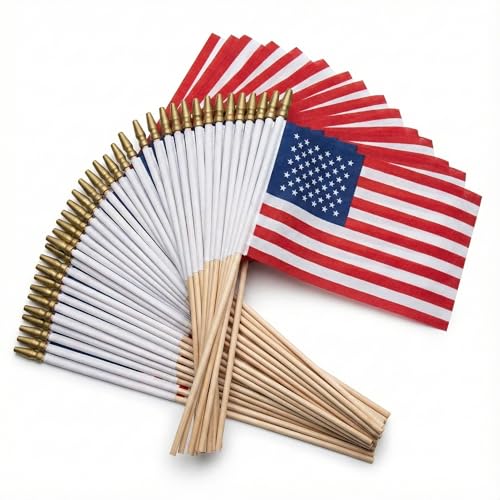 100 Pack Mini American Flags 4x6 Inch Small Handheld USA Flags on Sticks