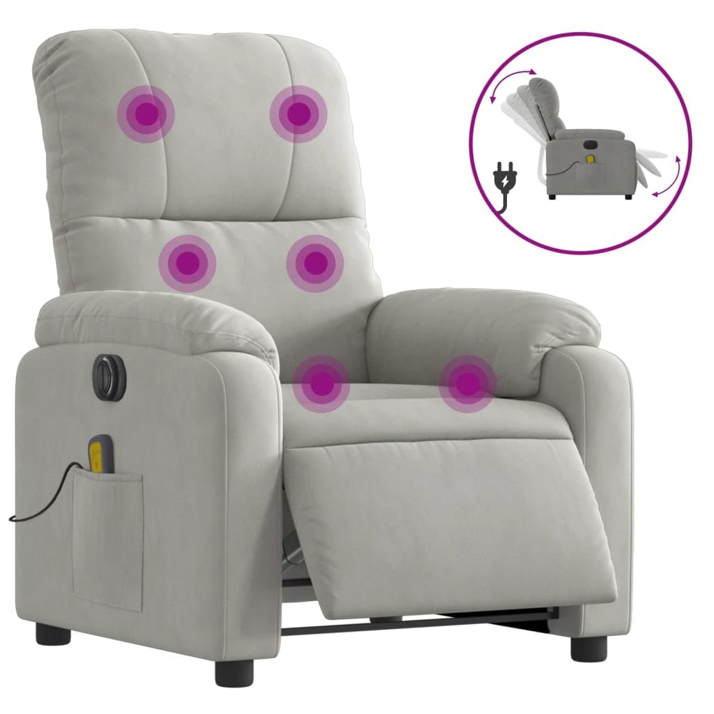 Homgoday Poltrona Massaggiante,Poltrona Reclinante Massaggi Elettrica Grigio Chiaro Microfibra,Poltrona Massaggiante Poltrona Reclinabile Relax,Sedia da Massaggio Poltrona Relax Tutto Il Corpo