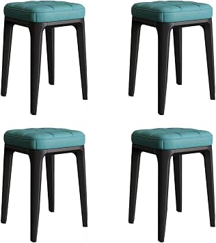 LUXUCURE Set of 4 Stackable Stools,Stacking Stool Plastic Four-Legged Stool, Thick Soft Padded PU Leather Cover, Modern Dining Stool for Home Kitchen or Living Room,Load 330 Lbs Color Light Blue