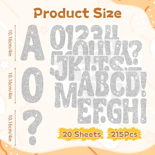Image of Bulletin Board Letters 215 PCS Glitter Letter Stickers Large 4 Inch, Silver