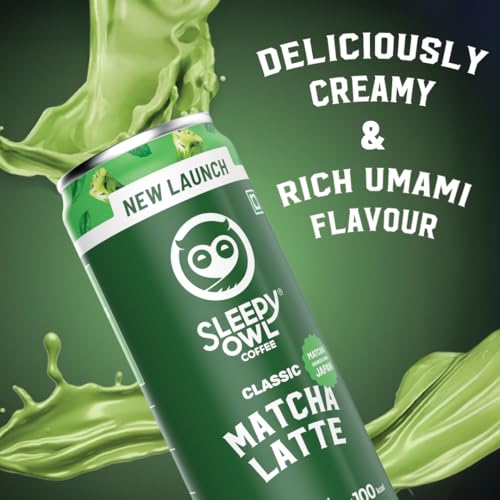 Image of Sleepy Owl Classic Matcha Latte Can, Ready-to-Drink Matcha Tea Beverage, Authentic Matcha Sourced from Japan, Smooth & Creamy Taste, Pack of 4 Cans (220 ml Each)