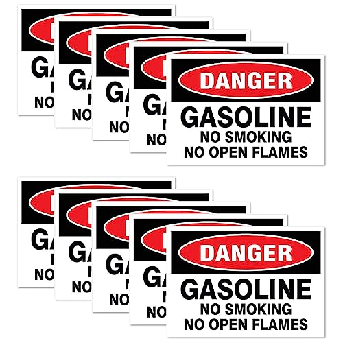 Image of CVANU Danger GASOLINE No Smoking No Open Flames Warning Safety Self-Adhesive Waterproof PVC Vinyl Sign Sticker Size (11.7inchX8.3inch) Pack of 10