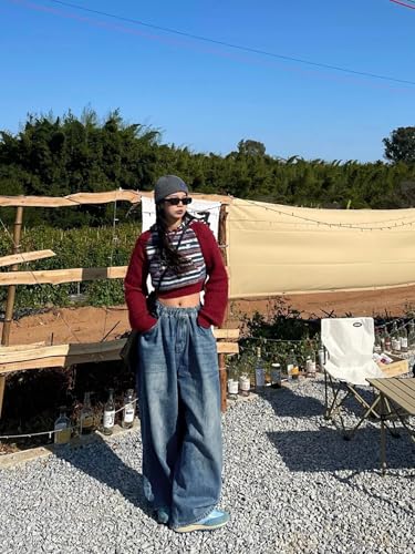 EMMIOL Women's Baggy Boyfriend Jeans Wide Leg High Rise Dark Wash Vintage Jeans Y2K Street Denim Pants4