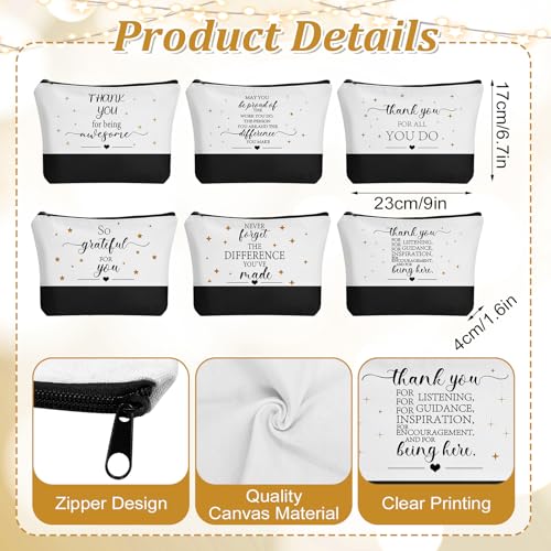 IANFEPH 12 Pcs Thank You Canvas Tote Bag for Women Inspirational Makeup Bag Gifts with Zipper Employee Appreciation Tote Bags for Nurse Teacher Lady Team Coworker3