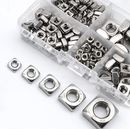 304 Stainless Steel Square Nuts, Square Nut Set, for Mechanical Fasteners Installation, Maintenance, Boxed Nuts 185PCS