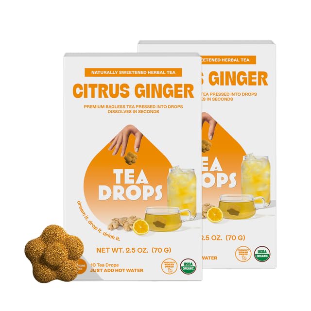 - Tea Drops Citrus Ginger Tea | Dissolvable Bagless Loose Leaf | Wellness Boosting, Calming, Caffeine-Free, Naturally Sweetened Organic | Iced or Hot | Gift Set 2 Pack - 20 Servings