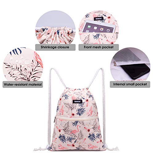 Image of WANDF Drawstring Backpack, Gym Sackpack for Sports (Flamingo) | Water-Resistant, Shopping, Yoga, Travel, Beach, Daily Carry