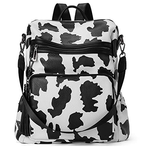Image of CLUCI Backpack Purse for Women Fashion Leather Designer Travel Large Ladies Shoulder Bags with Tassel Milk Pattern, Black With Zebra Pattern, Large, Contemporary