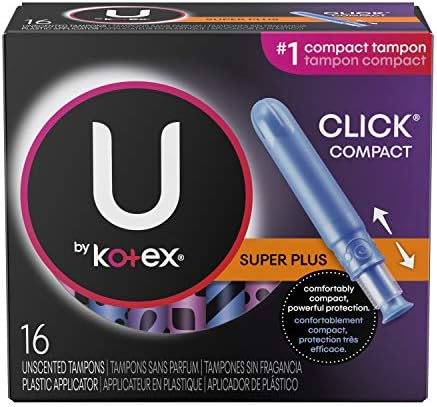 U by Kotex Click Compact Tampons, Super Absorbency, Unscented, 16 CT (Pack of 2)