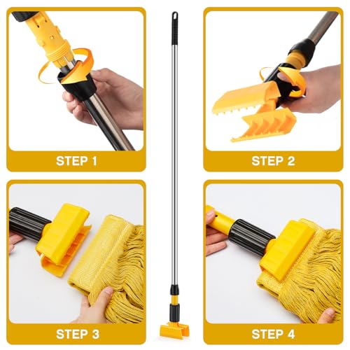 Image of Thyle 3 Pack Stainless Steel Commercial Mop Handle for Floor Cleaning, Mop Stick Replacement with Grip Clamp, Heavy Duty Replacement Pole for Home Garage Office