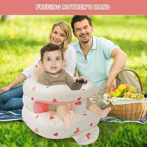 Image of Portable Inflatable Baby Seat with Safety Fence - Sit-Up Chair for Infants & Toddlers | Secure Baby Floor Seat for Sitting Practice | Lightweight Design with Built-in Air Pump