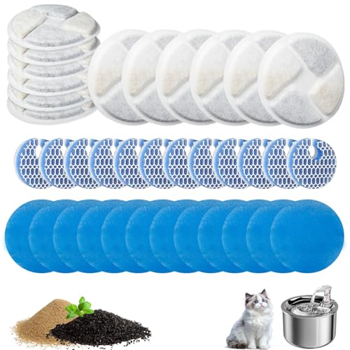 12 Packs Replacement Filters Compatible with Round 2.2L/73oz Automatic Pet Water Fountain - Triple Filtration Filters for Stainless Steel Pet Fountain
