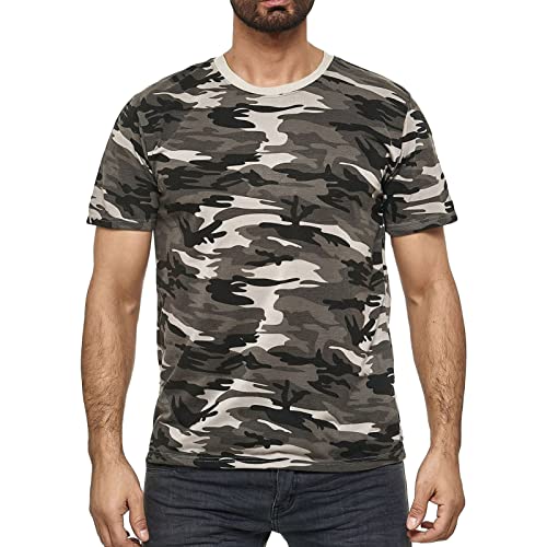 Camiseta de camuflaje con cuello redondo para hombre, diseño de camuflaje, atlética, manga corta, militar, cuello redondo, estilo vintage, Verde, Large