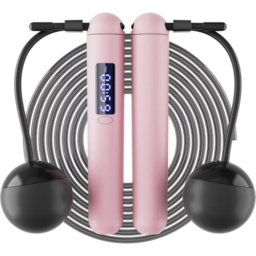 ACHDOFITS Jump Rope for Adults - 2 In 1 Tangle-Free Cordless Jump Ropes with Counter Large Ball-Weighted, Adjustable Steel Wire Skipping Rope with LED Display, for Men Women Fitness and Workout