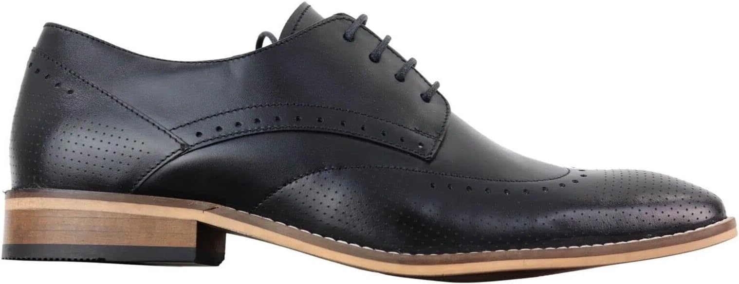 House Of CavaniMens Oxford Real Leather Classic Formal Smart Laced Vintage Brogue Shoes